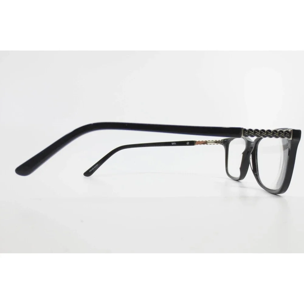 CM 6011 BK Rectangular Black Eyeglass Frames with Braided Chain Temples